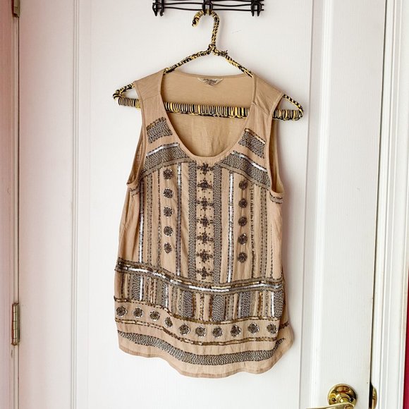 Lucky Brand | Beaded Beige Tank Top Small - Picture 3 of 7